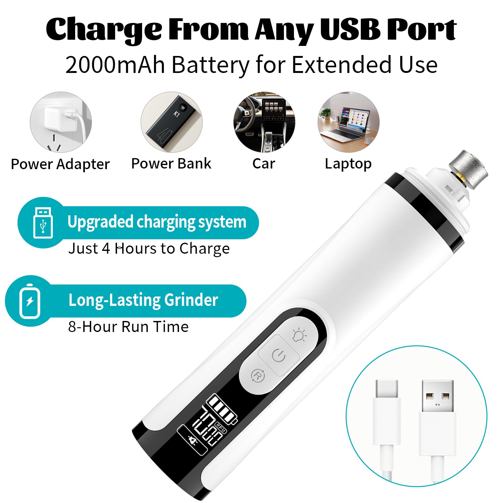 Silent Groom Pro Lima de Uñas 2026 Mejorada con 2 Luces LED y 3 Velocidades Batería 2000mah Profesional Silenciosa Sin Dolor Cuidado y Alisado de Patas para Perros y Gatos Pequeños, Medianos y Grandes