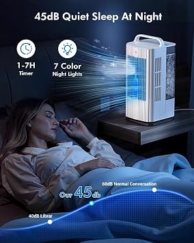 4-in-1 Portable Air Conditioners: 1700ml Tank Mini Air Conditioner with 120 Oscillating 16.5ft Remote - Evaporative Air Cooler with 3 Speed & 7 Lights 1-7H Timer - Portable AC Unit for Bedroom