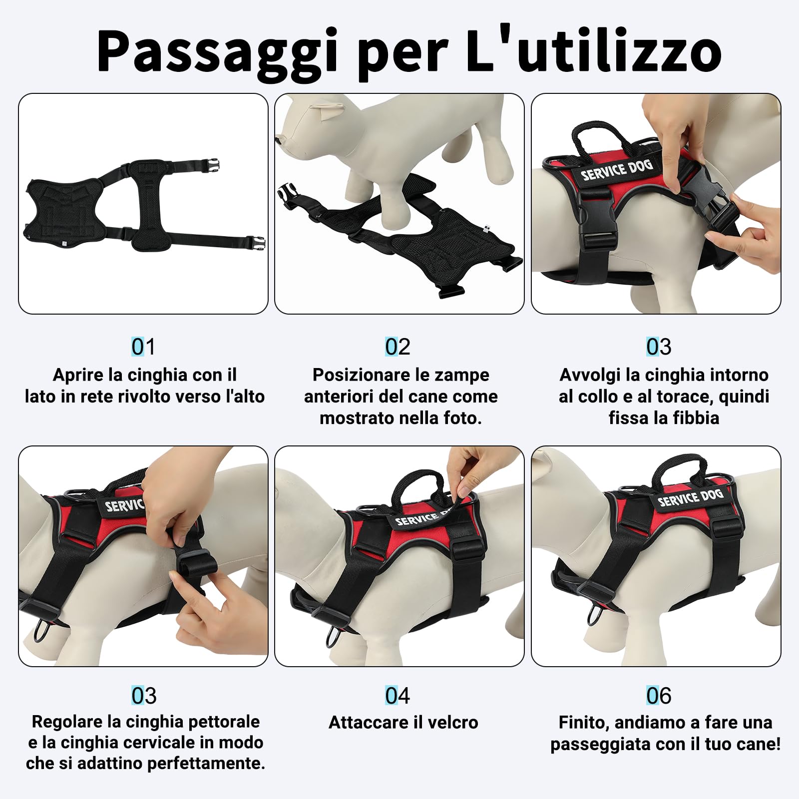 COMSLE Pettorina Cane Taglia Grande Media Piccola, Pettorina Cane ad h Riflettente, Rosso, S