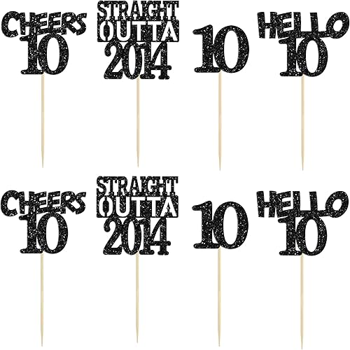 Miniatura 3 de Gyufise 24 piezas Straight Outta 2013 Decoración para cupcakes con purpurina de diez felices 10 magdalenas, saludos a 10 años, decoraciones de