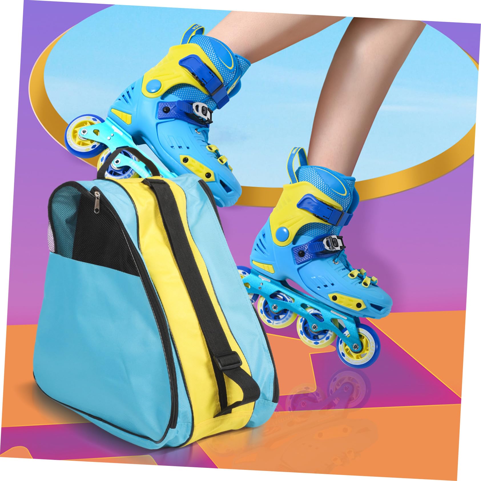 SUPVOX Borsa per Pattini da Ghiaccio in Nailon, Blu Giallo Blu | Zip, Formato Monospalla, per Trasporto e Protezione, Pratica da Portare