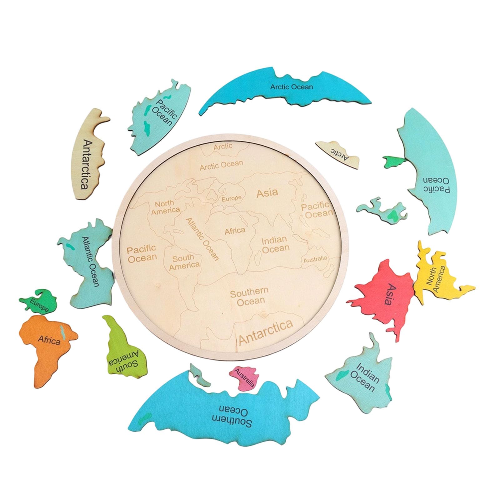 Wooden World Map Puzzle for Kids, Colourful 7 Continents & Oceans Jigsaw Puzzle, Interactive Educational Geography Learning Toy for Boys Girls (Brown)