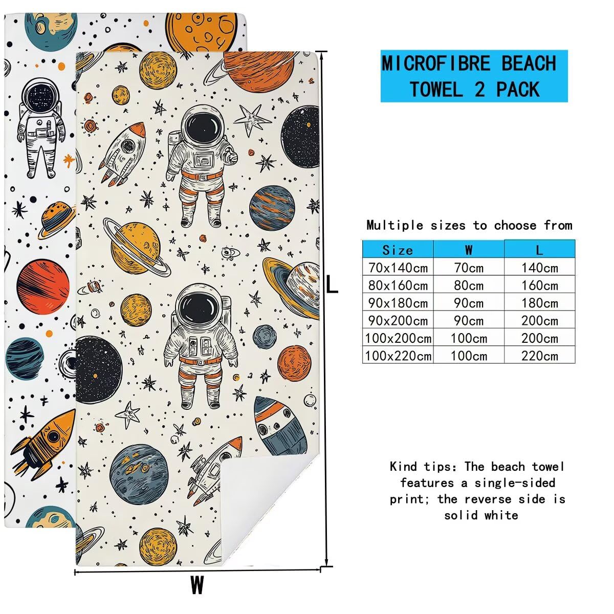 Ręcznik plażowy z mikrofibry, duży ręcznik kąpielowy 90 x 200 cm, zestaw 2 szt. szybkoschnących prześcieradeł kąpielowych astronauty, antypiaskowe ręczniki plażowe z mikrofibry do podróży, prezent dla