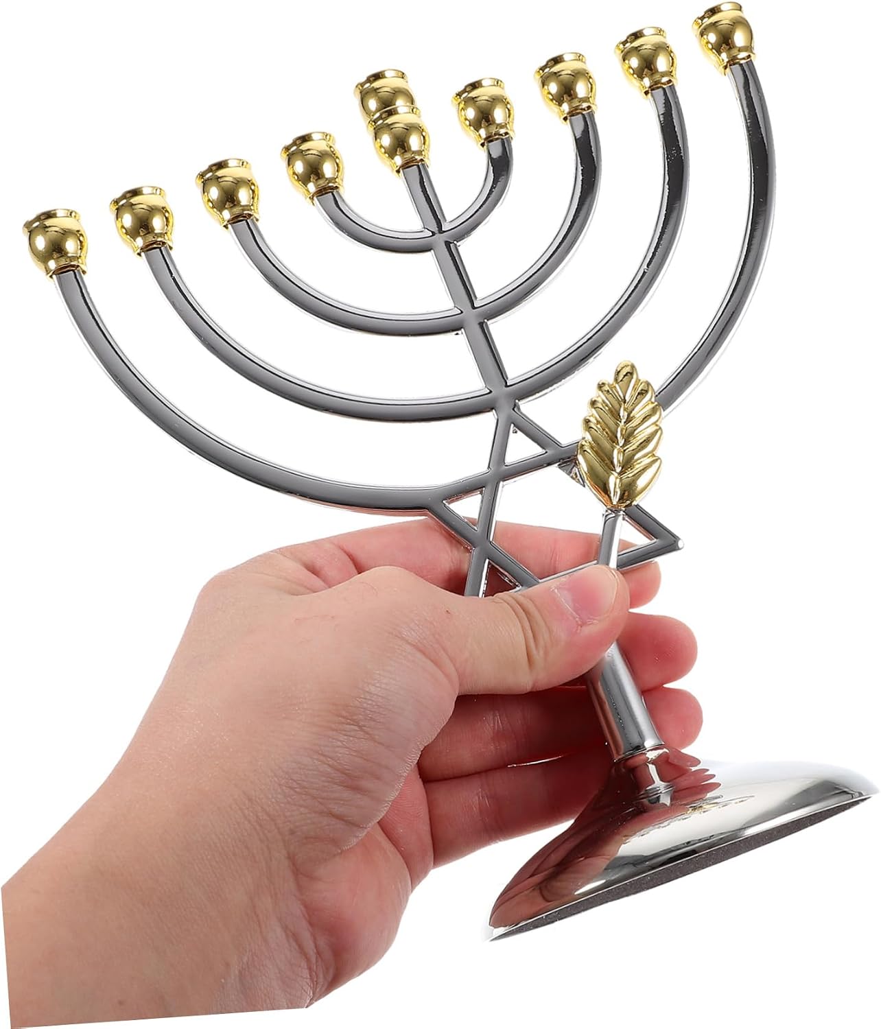 Ipetboom Hanukkah Branch Menorah Candle Holder Metal Tabletop Ornament with Star of for Jewish Festival Home Decor and Party Celebration Height