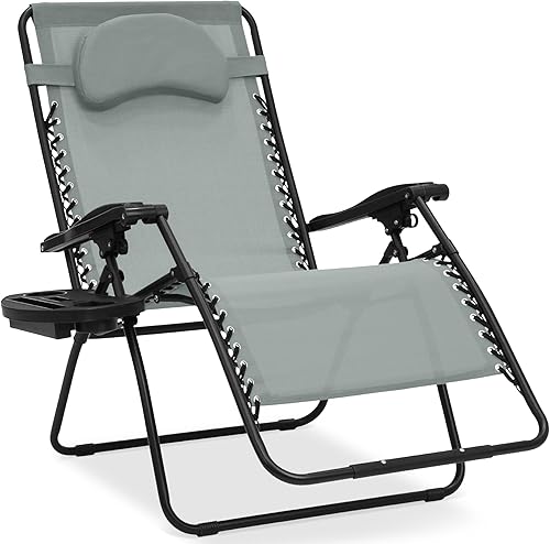 Miniatura 10 de Best Choice Products Silla reclinable de patio al aire libre de gran tamaño con gravedad cero, plegable, con portavasos y bandeja de accesorios