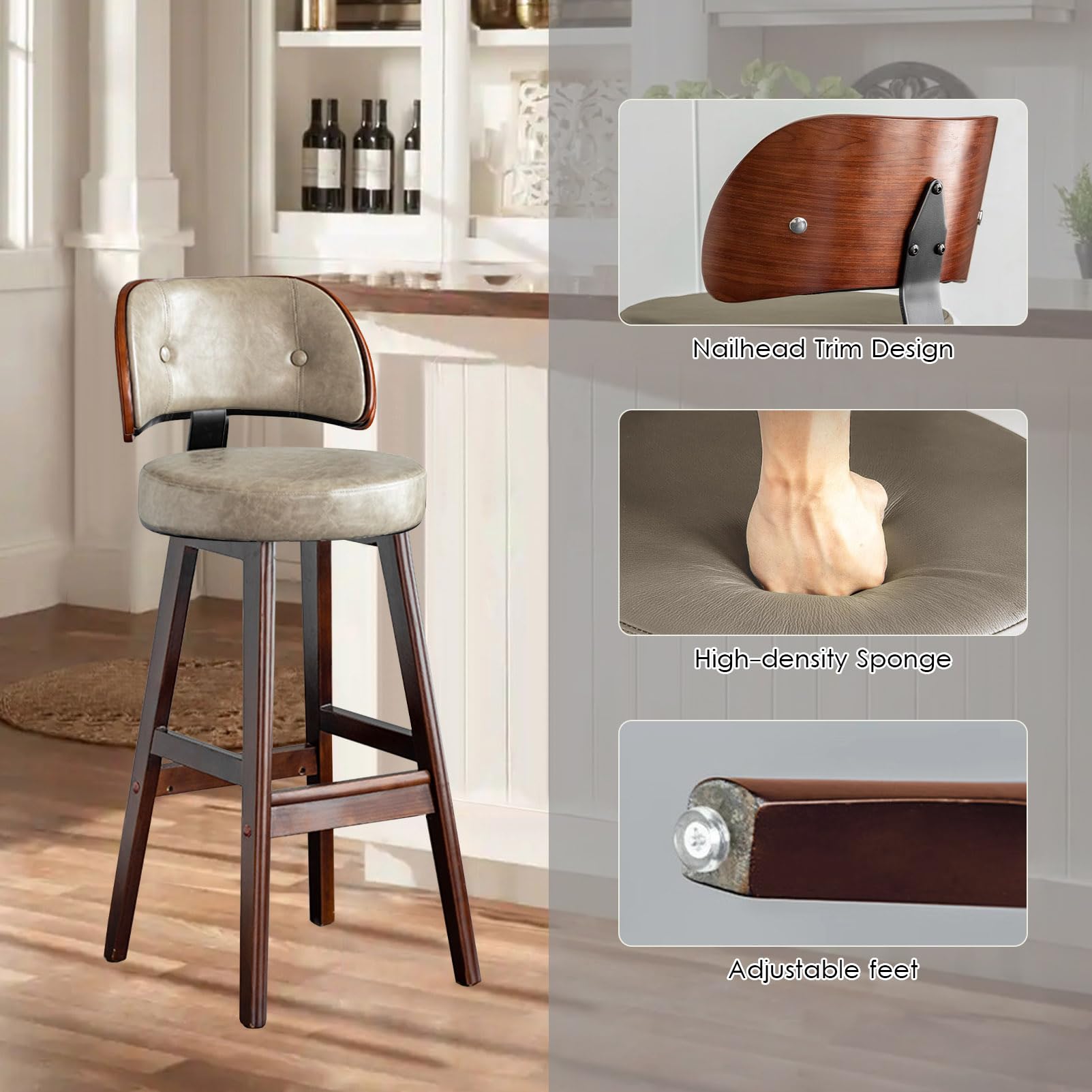 Amazon｜ミッドセンチュリーバースツールPUレザー張りのカウンター