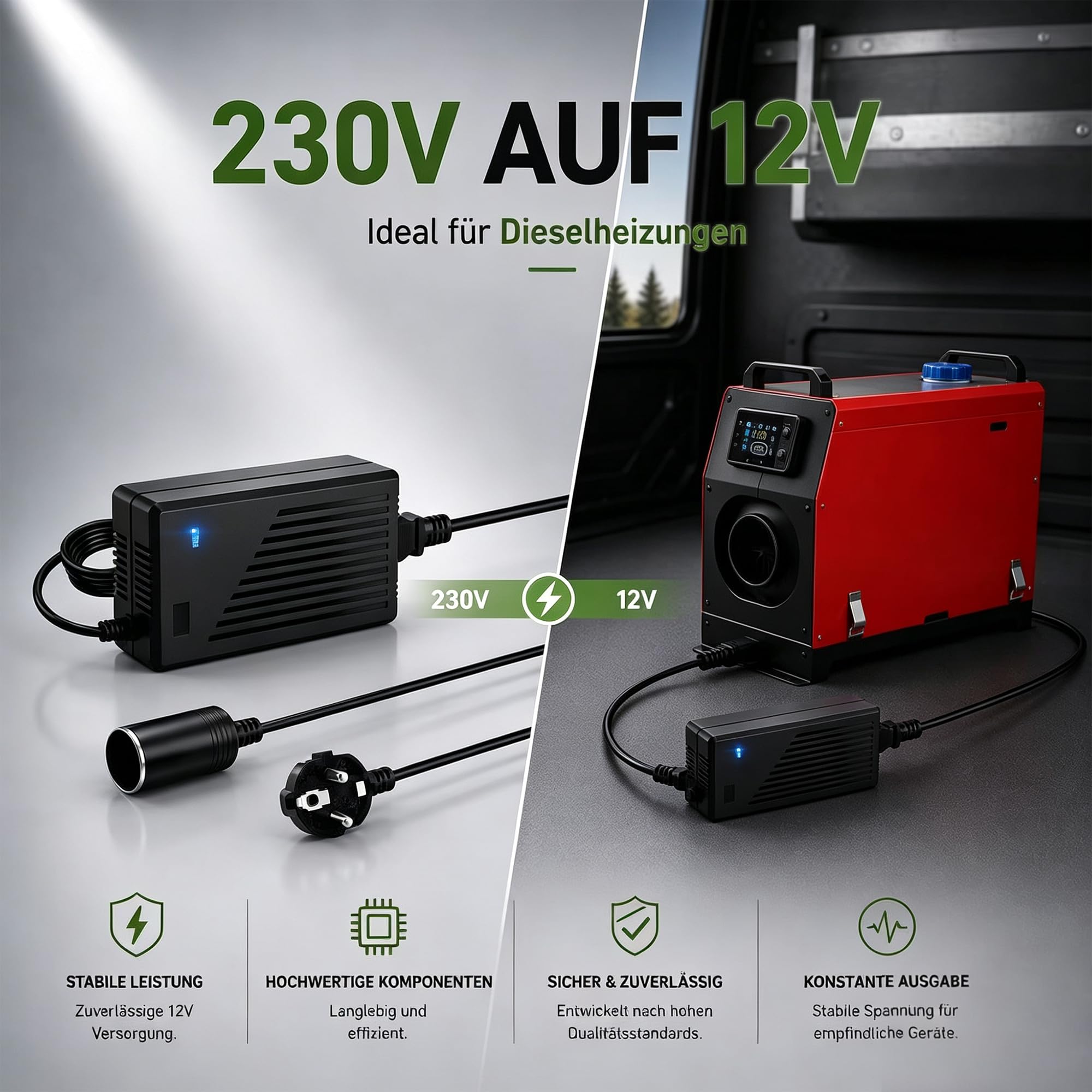 RGBer® | Convertisseur Transformateur 220V 12V | 15A 180 W | Adaptateur Secteur pour Allume-Cigare, Prise Allume-Cigare