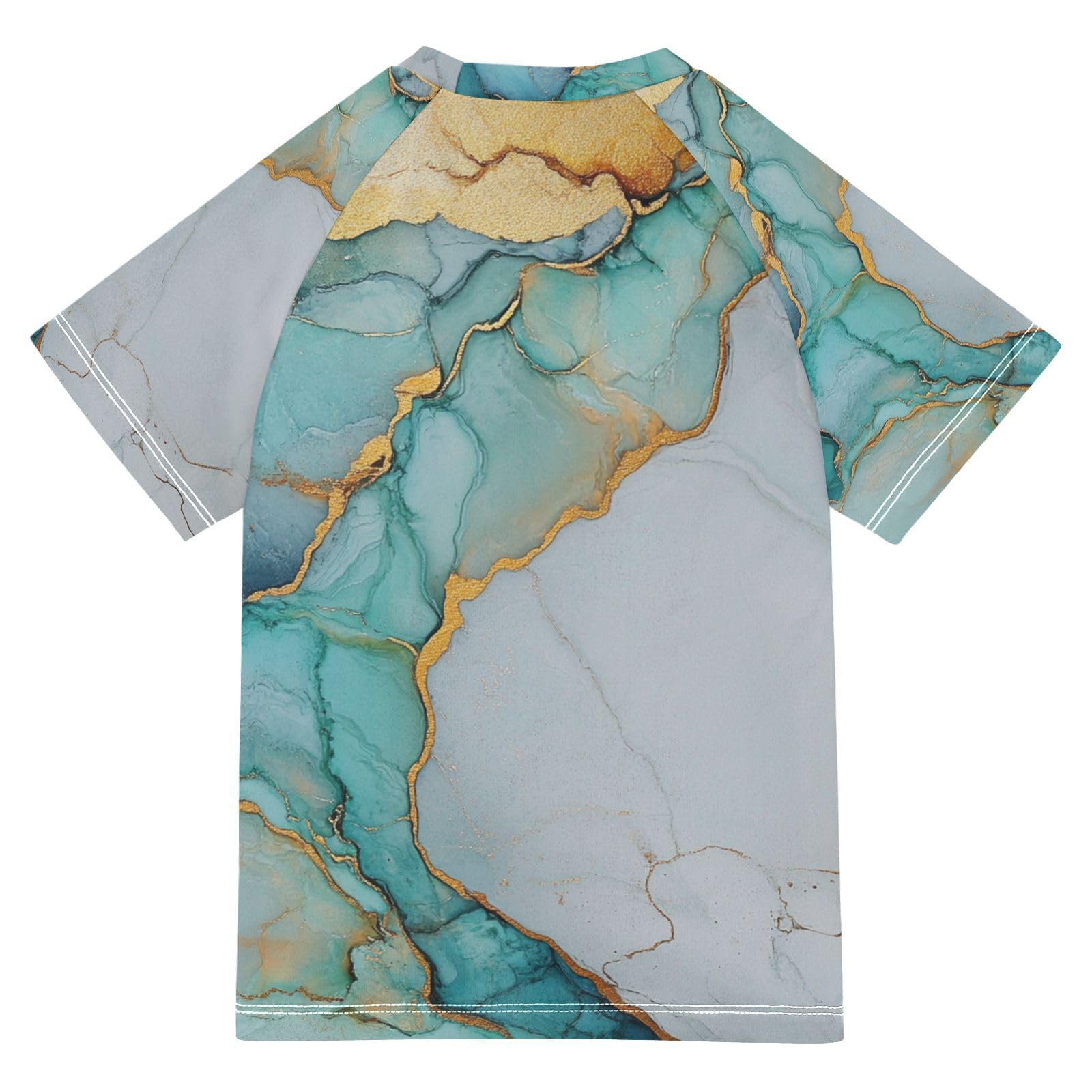 KLL Boy Bathing Suit Short Sleeve Rash Guard Girls 11T Marble White Turquoise