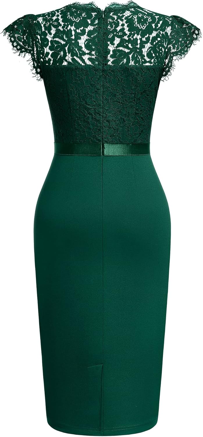 Miusol Women's Elegant Floral Lace Ruffle Design Cap Sleeve Cocktail Party Dress - Image 6