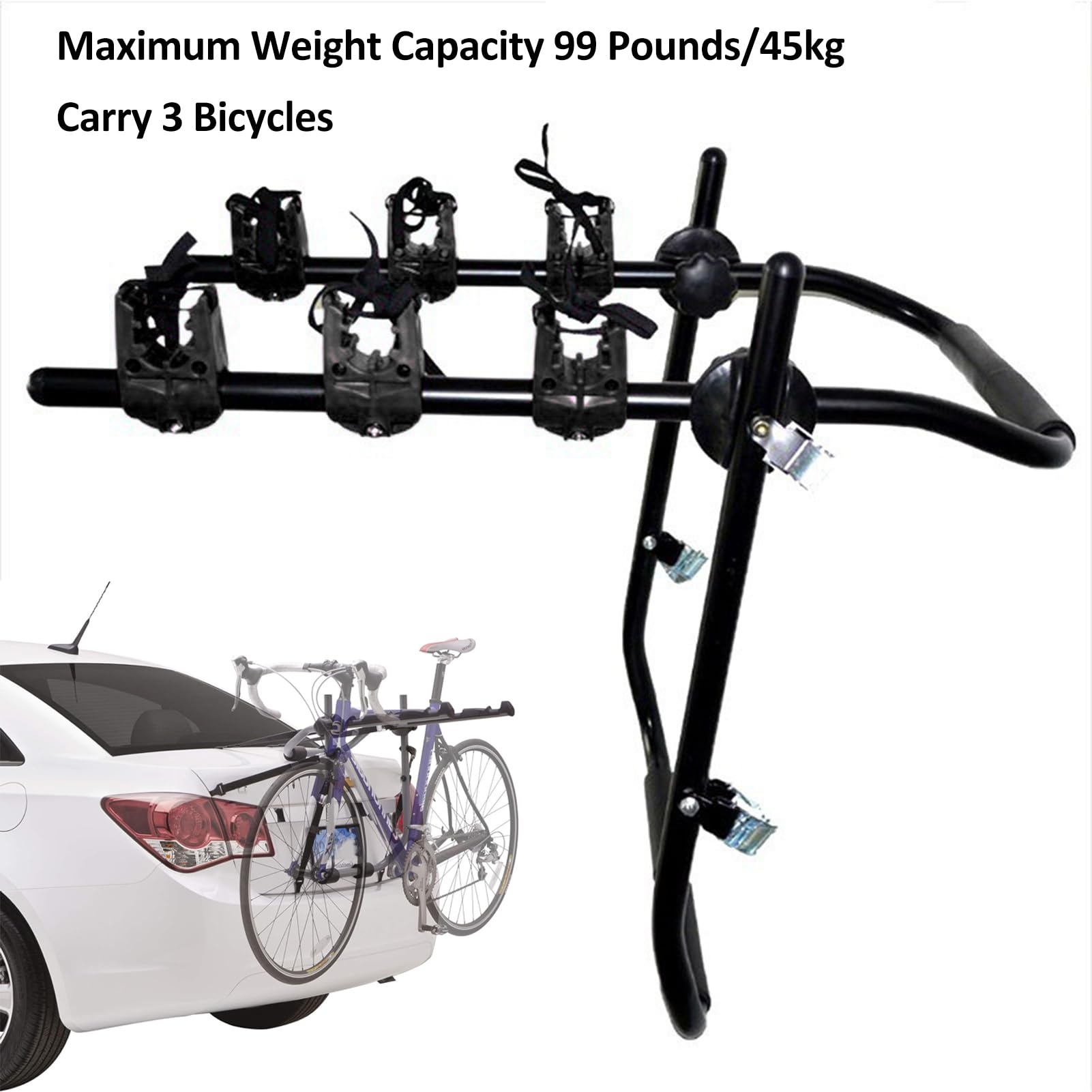 Portabicicletas para Montaje en Maletero de Coche, sin Instalación de Taladro, para la Mayoría de Camionetas, Sedanes, SUV, sin Alerón Trasero, con Diseño Plegable y Varillas de (Black)