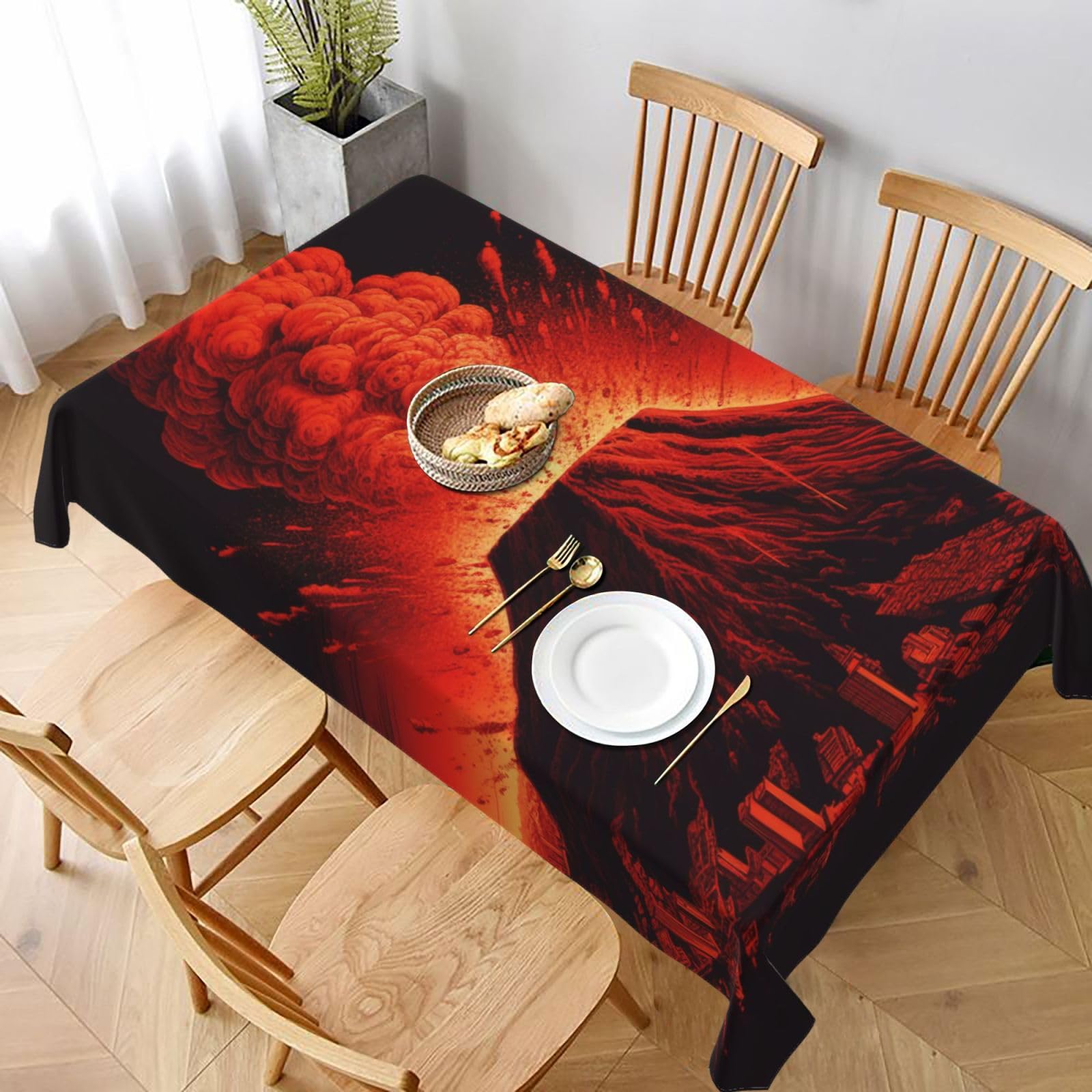WPKJU Volcano Printed Tablecloth 60x90 in Water Resistant Table Cover Washable Rectangle Table Cloth for Dining Tables