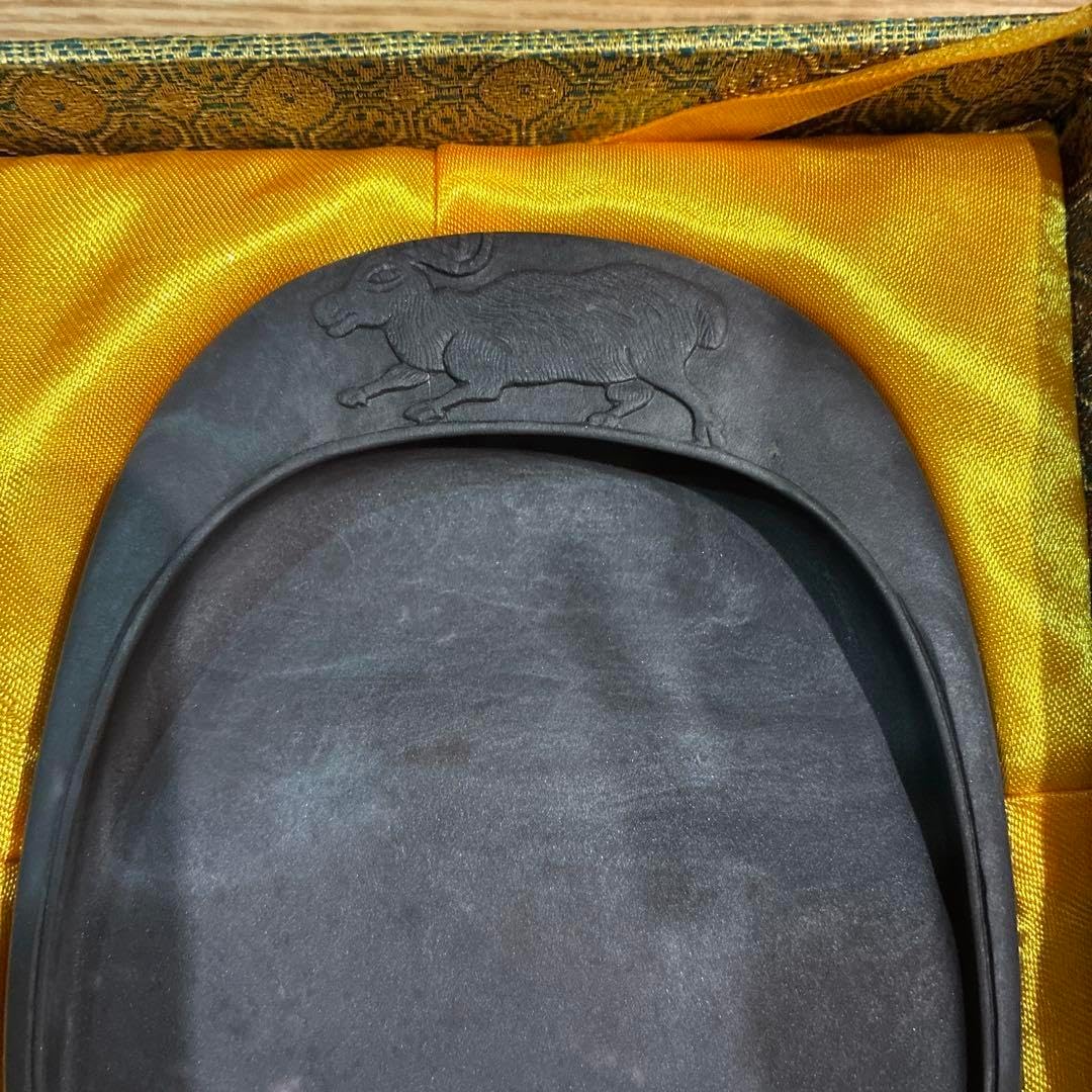 端溪 麻子坑 硯 羊 箱入り 蓋付き 習字 アンティーク レトロ