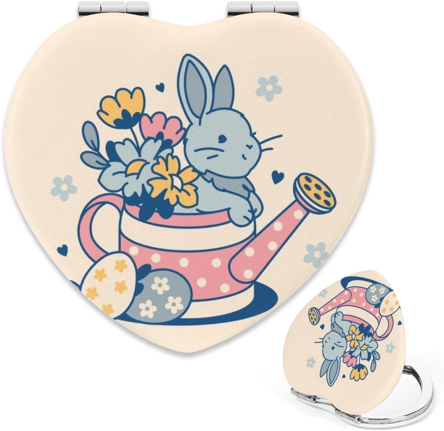 1X/2X Magnifying Mirror Compact Cute Rabbit Flowers Compact Mirrors Pocket Mirror Desktop Magnifying Handbag Mini Essentials Girls Stuff Girly Gifts for Women Travelling Gifts, Heart Shape