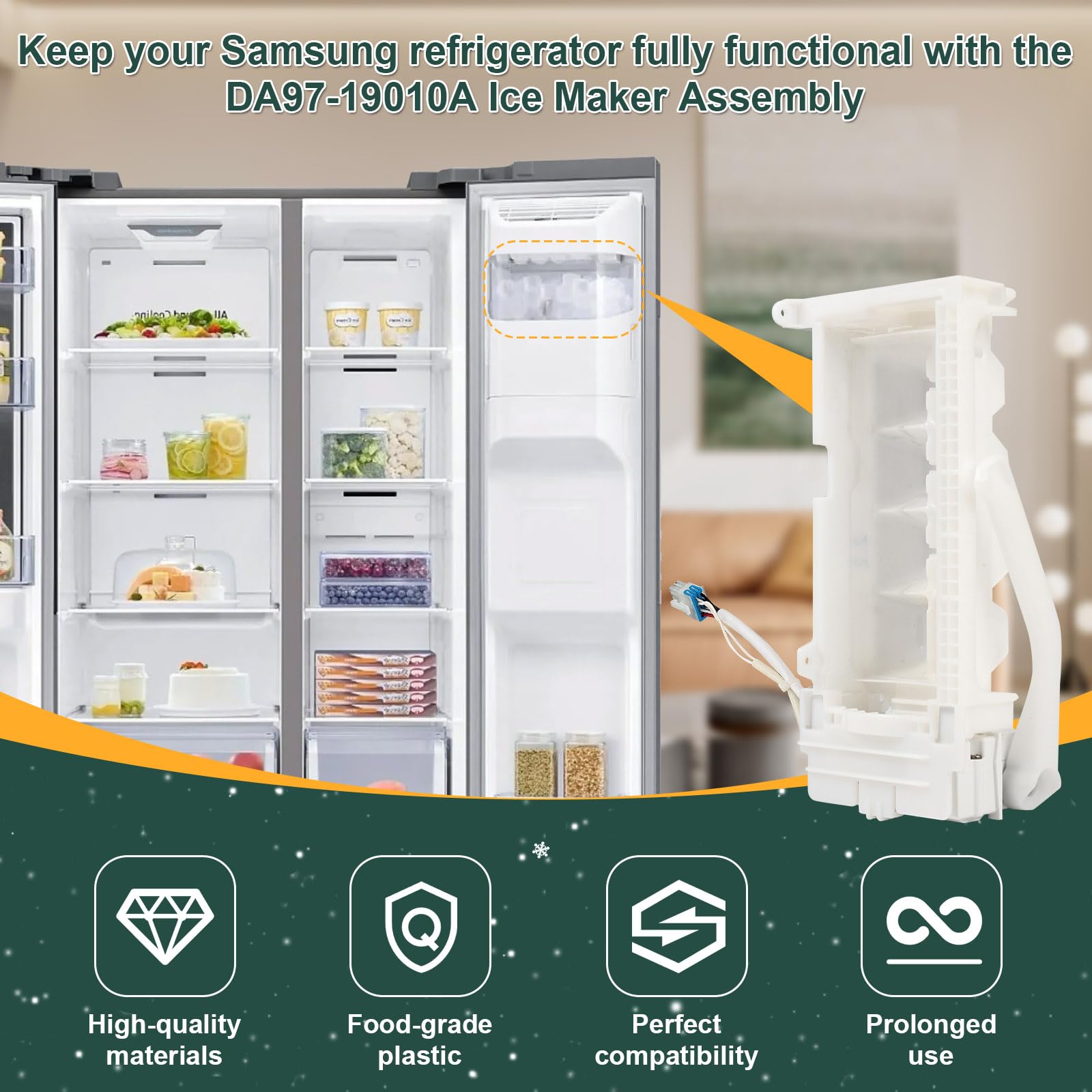 DA97-19010A Ice Maker Assembly Compatible with Samsung Refrigerator RS27T5200SG/AA RS22T5561SR Replacement AP6804571 PS12707599 EAP12707599 4961644 - 3