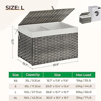 GREENSTELL Storage Basket with Lid, 27.7 Gallon(105L) Lagre Wicker Blanket Storage Basket with Handles, Foldable, 2 Removable Liner Bags, Metal Frame, for Bedroom, Laundry Room, Grey,25.6"*15.7"*15.7"