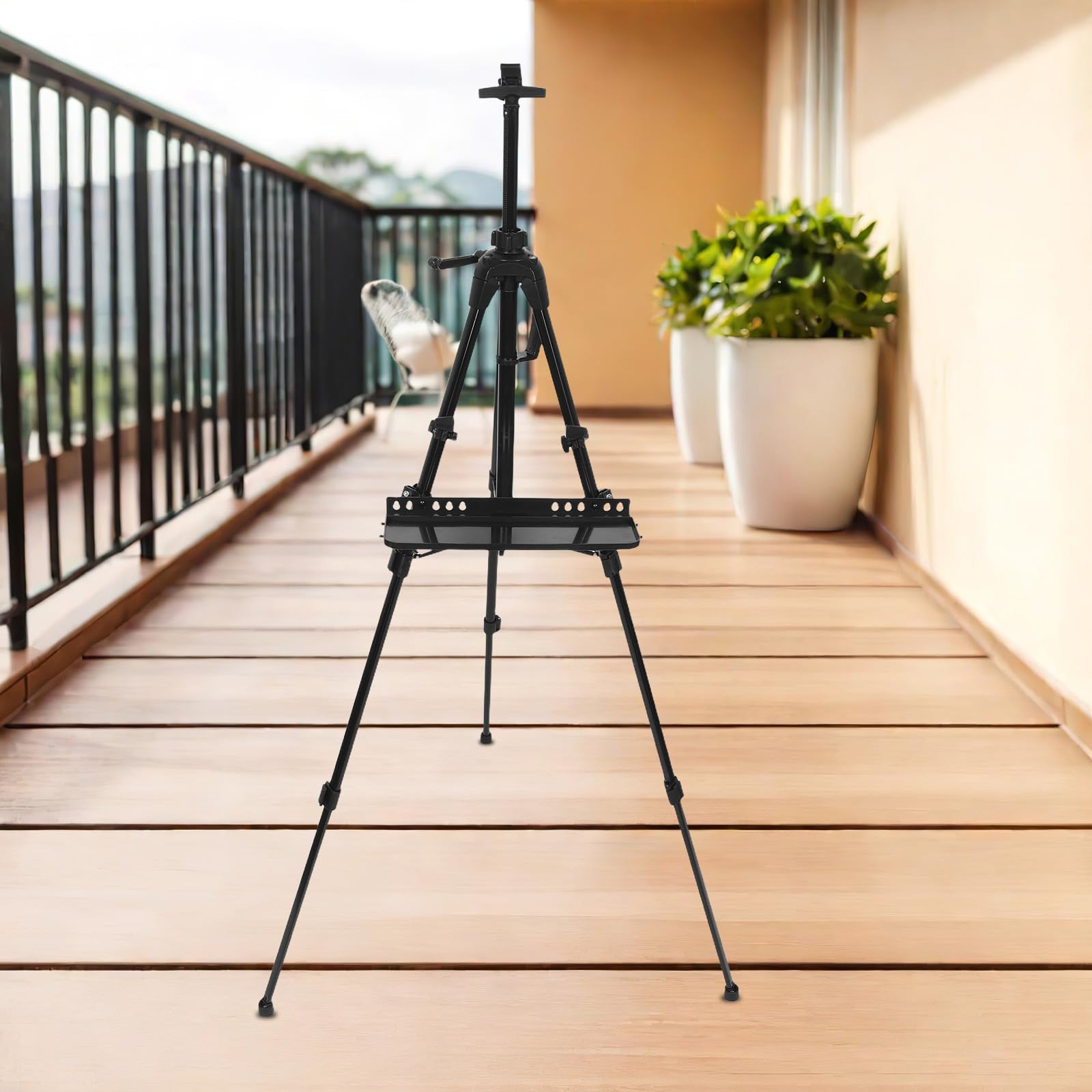 1 zestaw stojaków malarskich z tacką, składana sztaluga do ekspozycji obrazów na płótnie i plakatów, uchwyt z korbką ręczną z regulacją do szkicowania w pomieszczeniach i na zewnątrz,