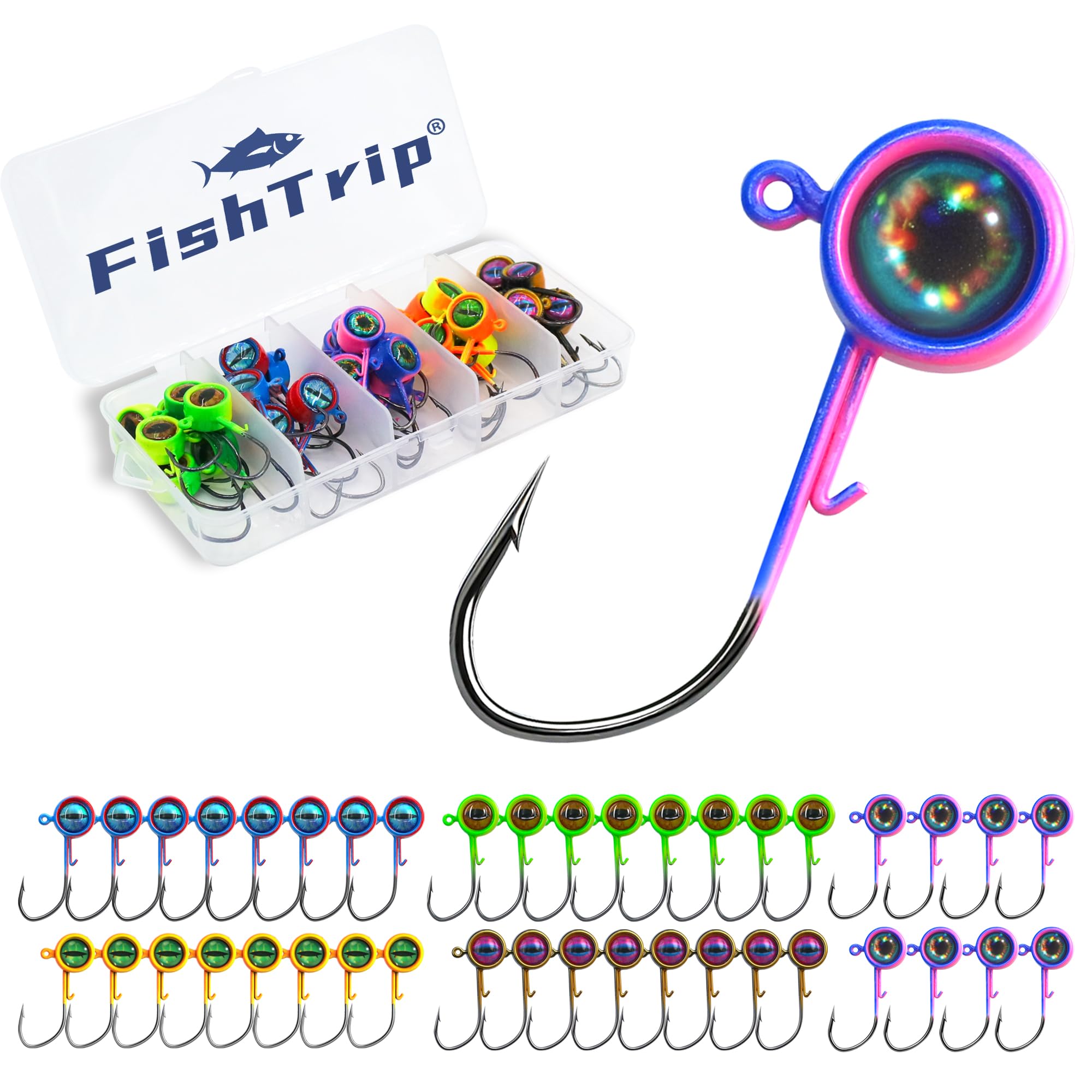Crappie Jig Heads, 25/40packs Fishing Jig Heads Hooks with 3D Eyes Swimbait Jig Head for Crappie Bass Fishing 1/32oz, 1/16oz, 1/8oz, 3/16oz, 1/4oz