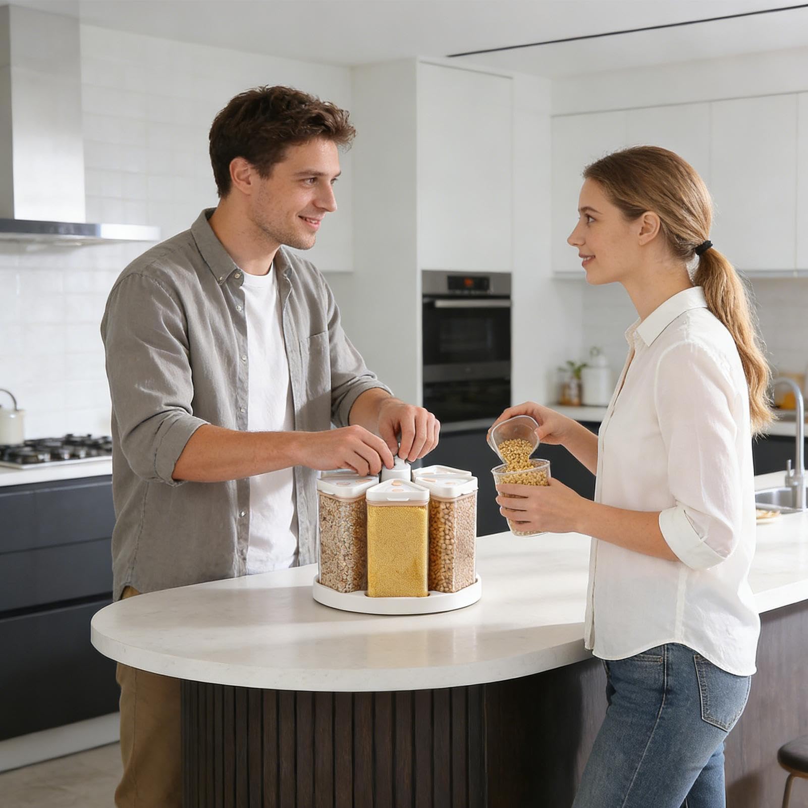 Dispenser Rotante per Alimenti Contenitore Rotante Per Cereali Con 6 | Porta Riso Domestico Per Cucina Dispensa Bancone Ristorante Casa Granaglie Farina Snack