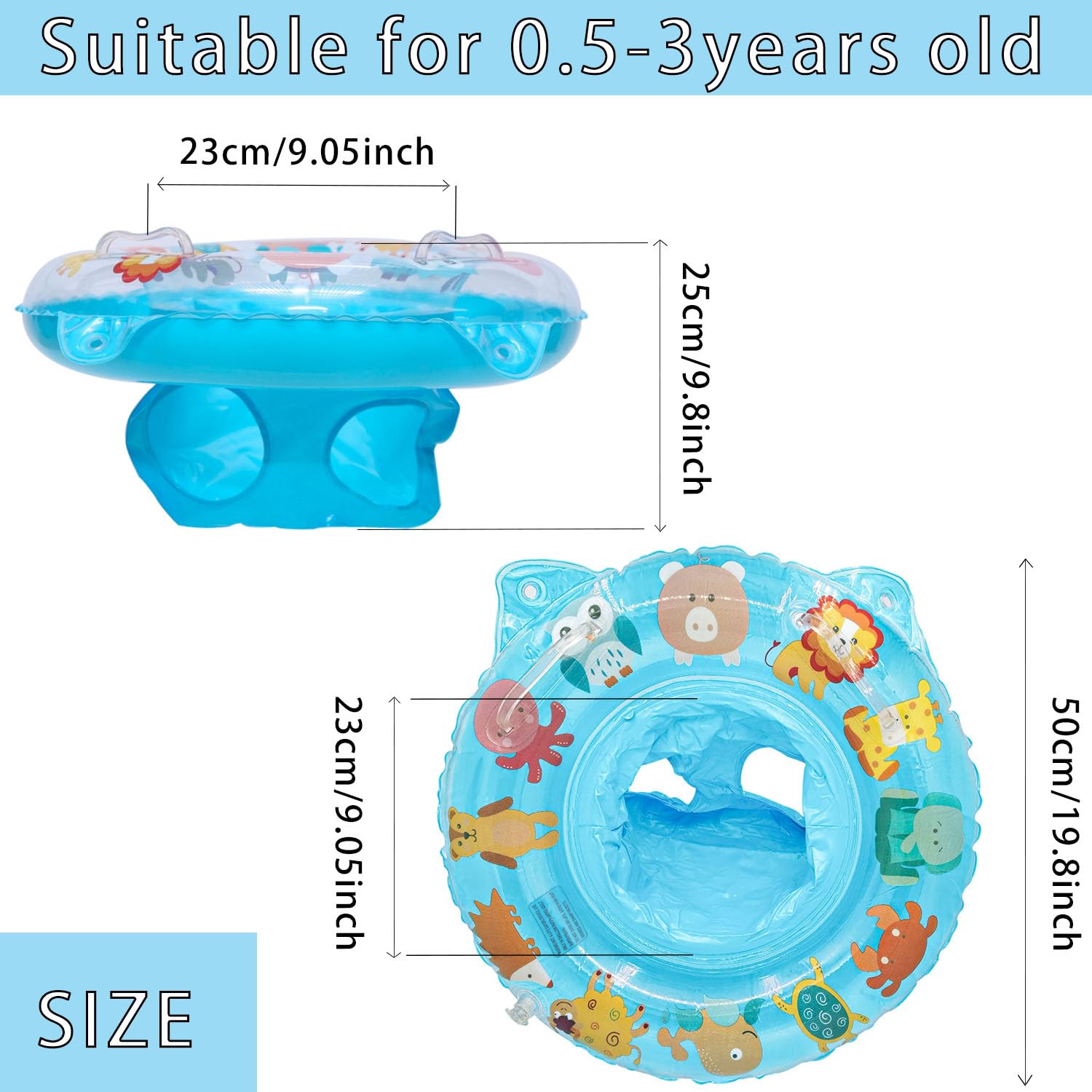 Anello da nuoto per bambini, salvagente gonfiabile regolabile per neonati, anello da nuoto per bambini, aiuto per il nuoto per neonati da 6 mesi a 36 mesi