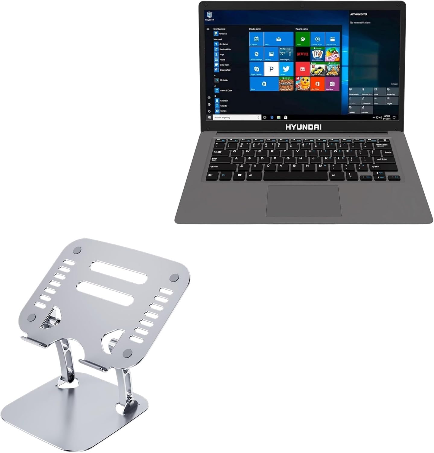 BoxWave Stand and Mount Compatible with Hyundai HYbook Plus (14.1 in) - Executive VersaView Laptop Stand, Ergonomic Adjustable Viewing Angle Metallic Riser - Metallic Silver