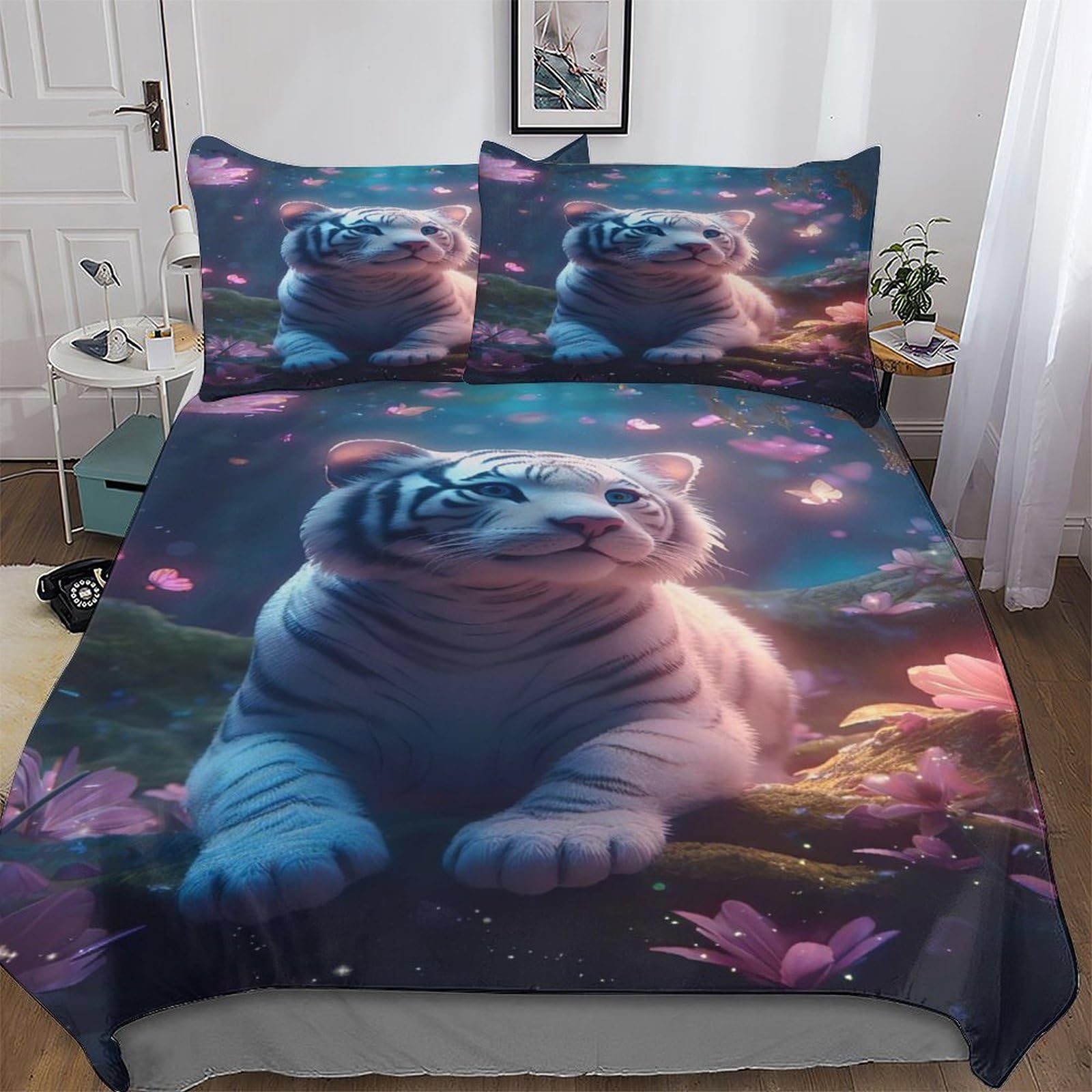 Parure de lit tigre king size haut de gamme en microfibre au fini mat soyeux