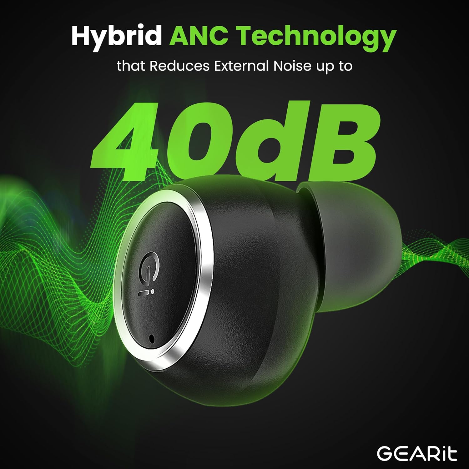 GEARit True Wireless Bluetooth Earbuds Compatible with iPhone, Android - 22H Playtime Earpods w/Active Noise Cancellation Up to 98.5% - HD Sound Clarity, Smart Touch Control - 5.4 Bluetooth Ear Buds