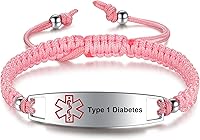Vista 1 de JF.JEWELRY Pulseras de identificación de alerta médica para diabetes tipo 1 pregrabadas para hombres y mujeres, cuerda de nailon trenzada