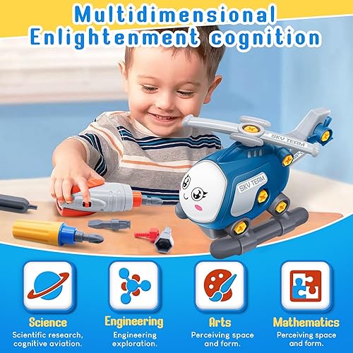 Miniatura 5 de Juguete de helicóptero para niños de 3 a 8 años, juguetes desmontables con herramienta eléctrica y de taladro manual, juegos de construcción de