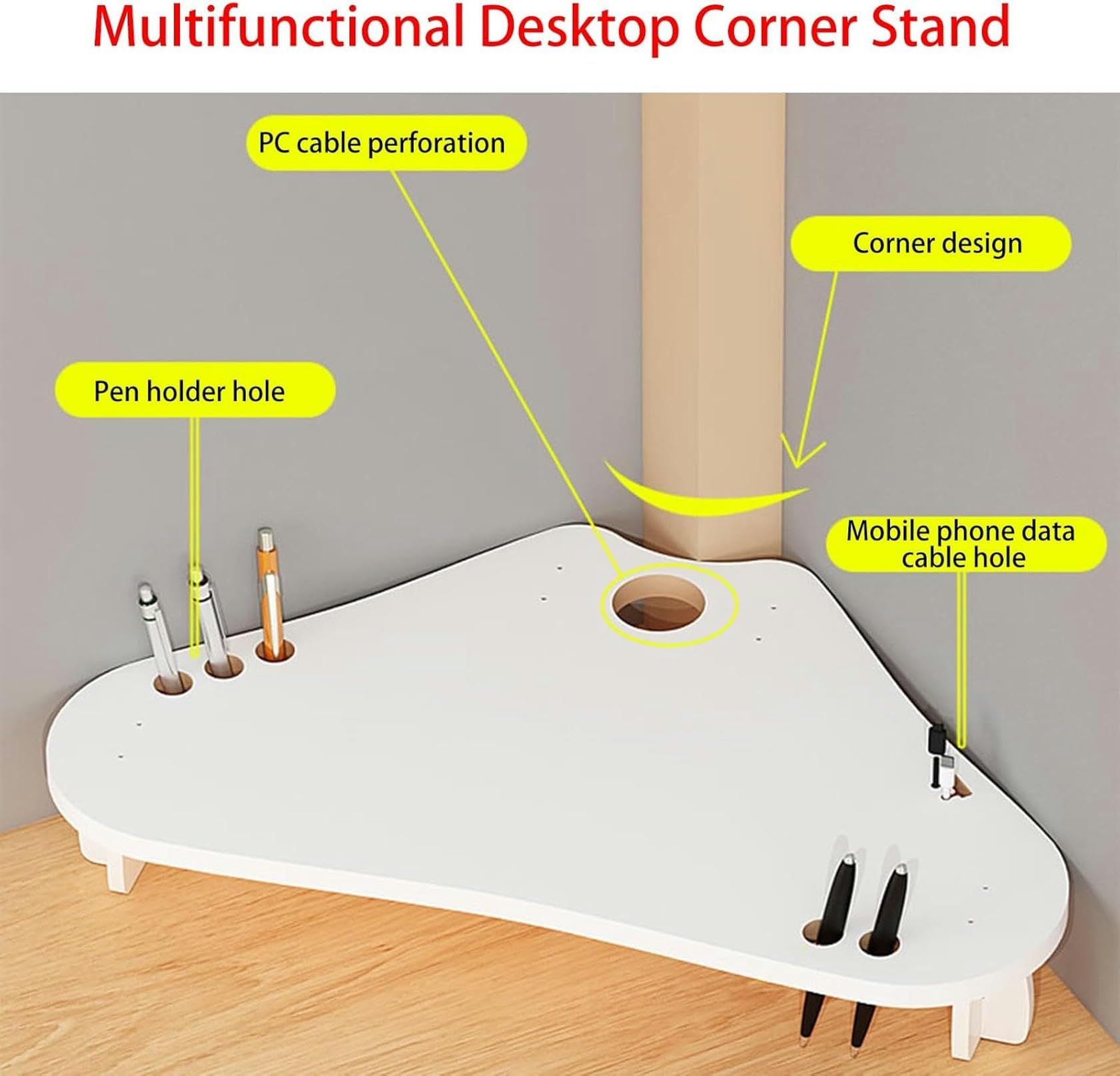 Supporto angolare per monitor portatile, supporto per ufficio, con portapenne, salvaspazio, mensola angolare per scrivania, supporto per monitor per computer TV, bianco, supporti per computer