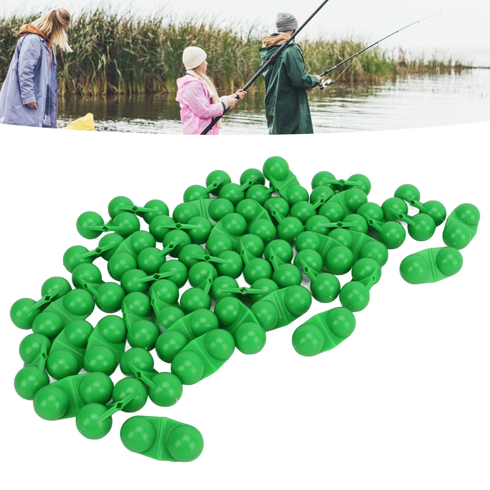 Tbest Fish Portable Catfish Rattles,50PCS Fishing Double Rattle Metal Sea Fishing Attractor Beads with Plastic Case for Luring Fish(Green)