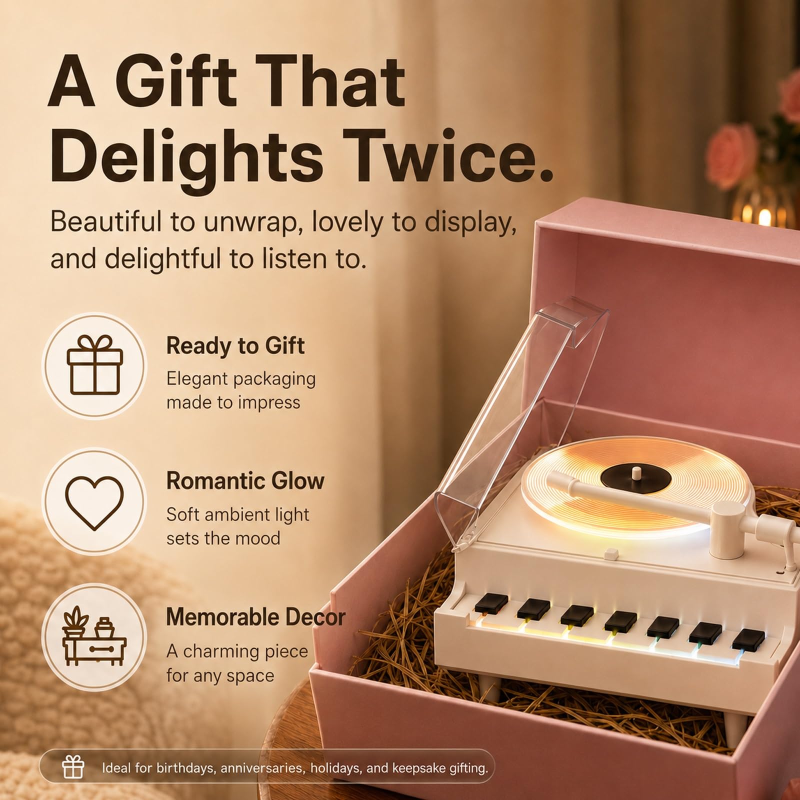 Carillon rotante 4 in 1 con altoparlante Bluetooth, luce notturna a LED, diffusore di aromi, decorazione di lusso per la casa, souvenir per gli amanti della musica