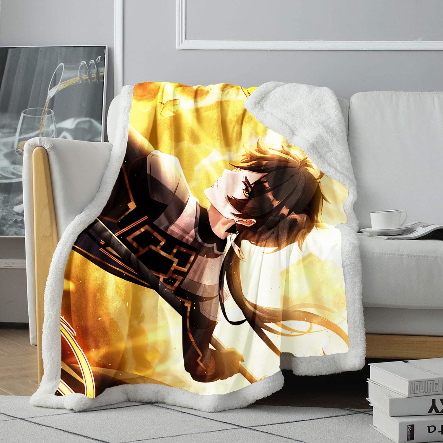 Chtlifq Girls Aa21-Genshin Impact Zhongli Genshin Impact Zhongli 3D Throwing Blanket Fashion Sherpa Throw Nap Blanket All Season Throw Blankets Kid's Bedding 31.5X47.3 Inches Sherpa （80X120cm）