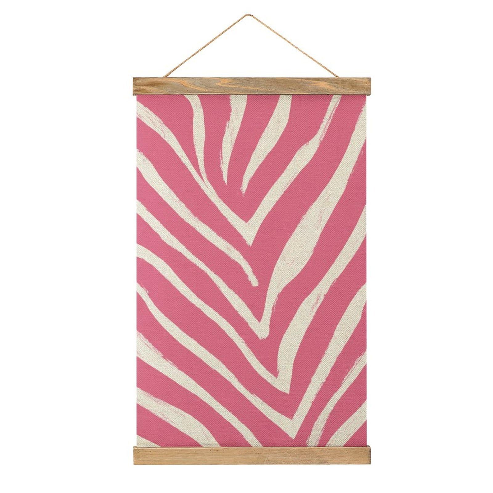 Jubonexis Pink And White Stripes Minimalistic Canvas Painting Wood Frames Poster Hanger Hanging Picture Kit Wall Art