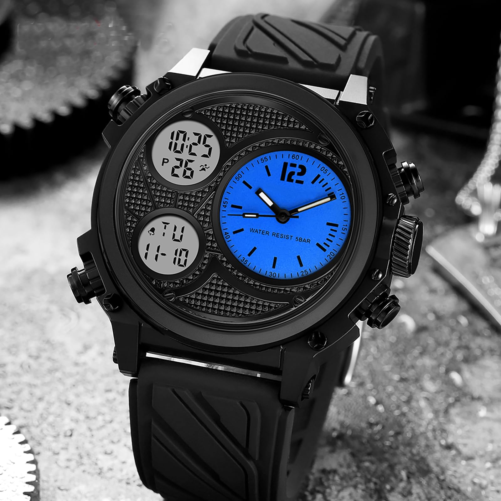 findtime Montre punk pour homme avec affichage surdimensionné