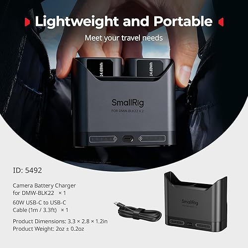 Miniatura 8 de SMALLRIG DMW-BLK22 Cargador de batería para Panasonic, cargador de cámara de doble ranura de 2 horas con puerto de carga USB-C de 22.5 W, totalmente