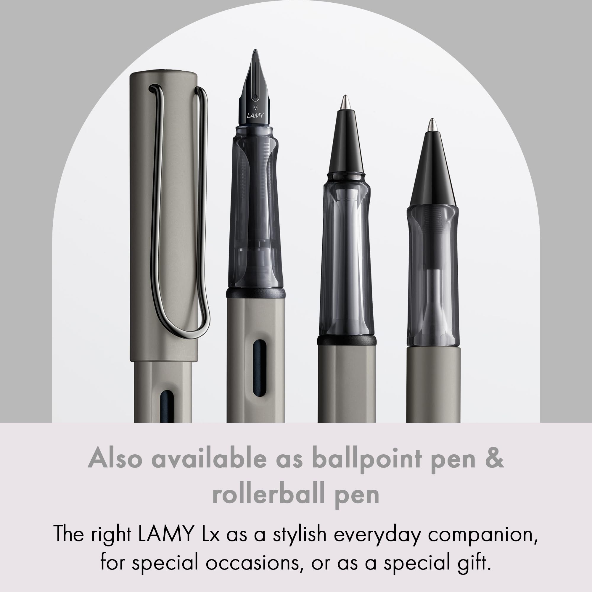 Lamy Stylo plume Lx en ruthénium - Plume revêtue de PVD et prise ergon. - Plume en acier de taille B - Corps léger en aluminium - Cartouche d'encre bleue T 10 et un étui métal - Pour droitiers