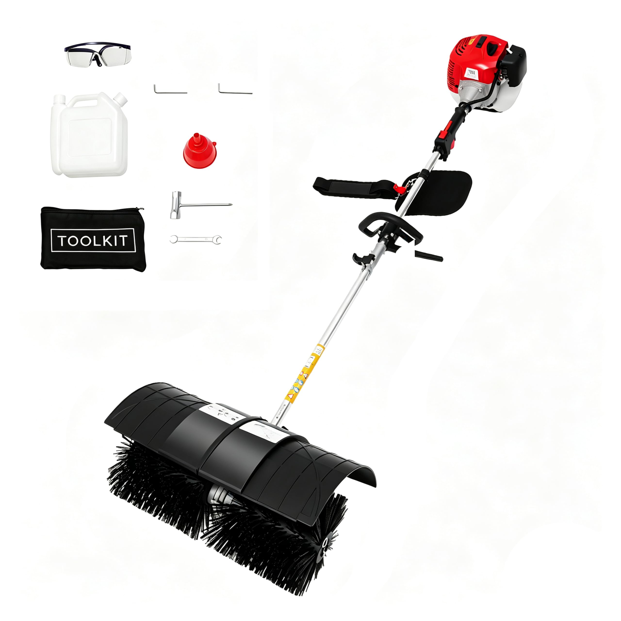 Odśnieżarka spalinowa 52 cm³, zamiatarka spalinowa 2,3 ps, miotła silnikowa z goglami ochronnymi i paskiem na ramię, odśnieżarka ręczna zamiatarka spalinowa do użytku na zewnątrz