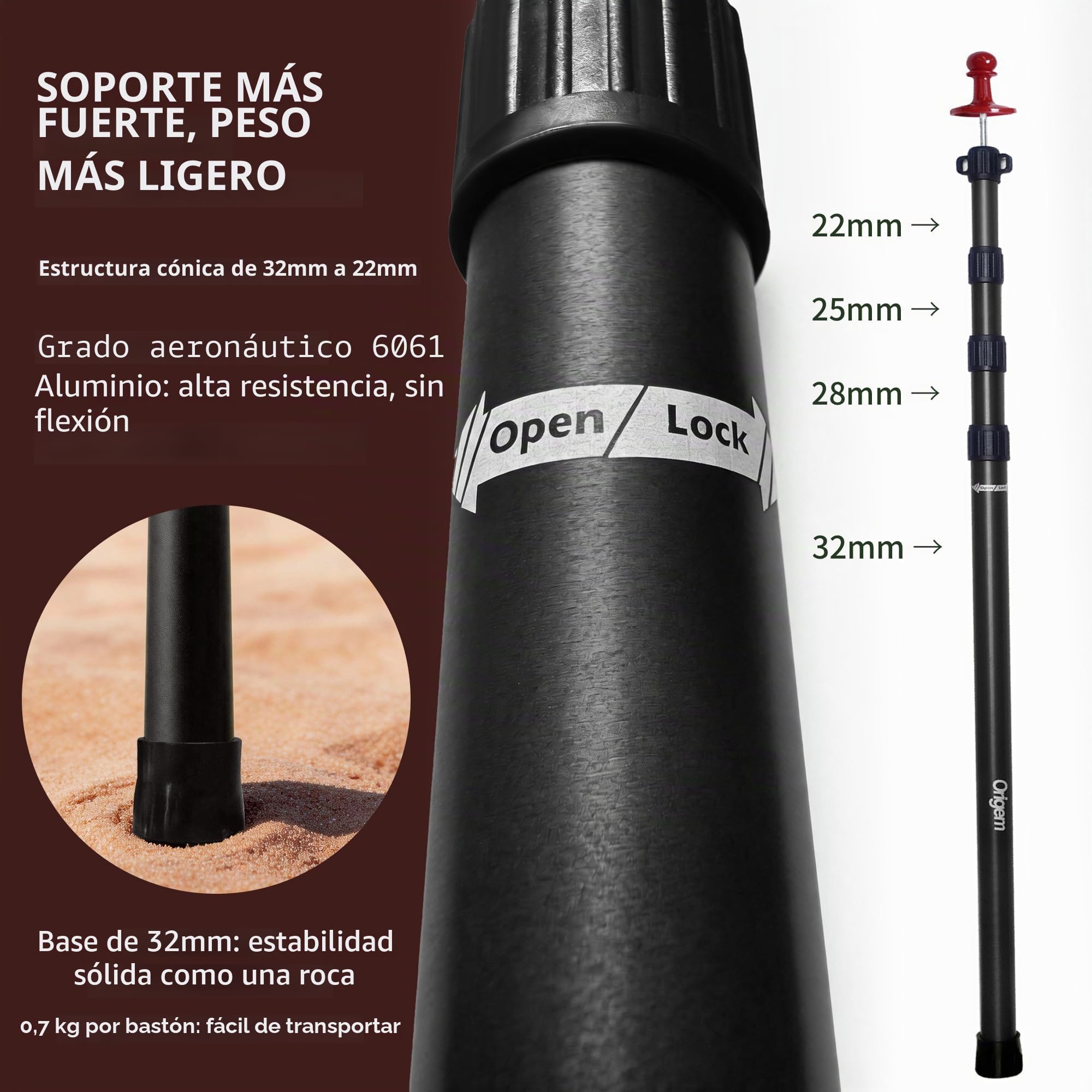 Origem Poste toldo Camping Vela telescópicos Resistentes,Altura de 90 a 280 cm, Postes de Aluminio para toldos y parasoles tarp, Alta Estabilidad,Postes Ligeros para Lonas, Juego de 2