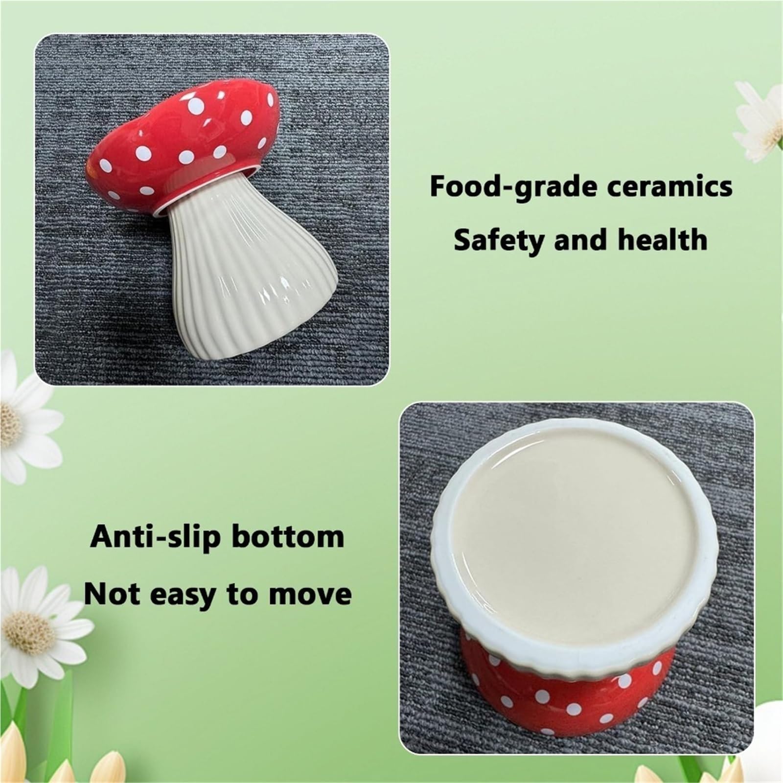 Gamelle surélevée en céramique en forme de champignon pour chat et chien (jaune)