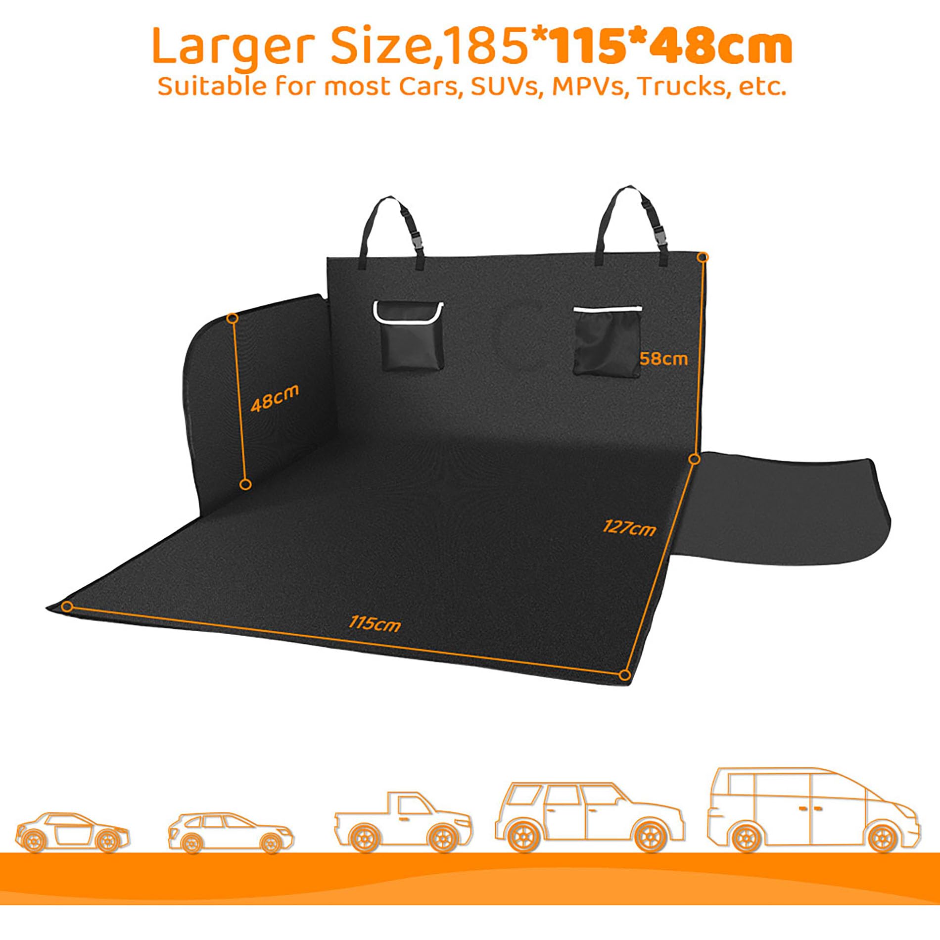 KYG Telo Auto per Cani 185 * 115 * 48 cm Impermeabile Tappetini per Bagagliaio Protezione Universale Posteriore Bagagliaio Nero