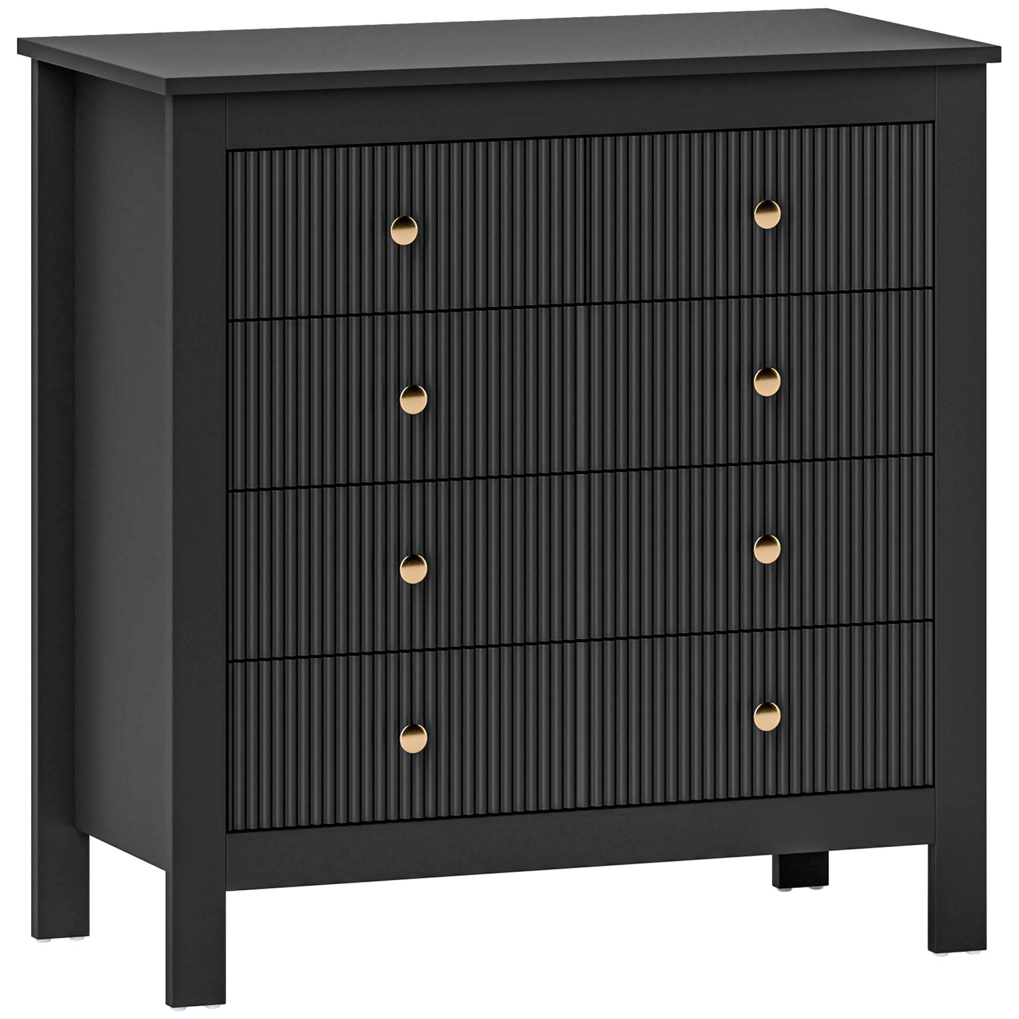 HOMCOM Bedroom Chest of Drawers Fluted 5 Drawers 79 x 39.5 x 81cm Black