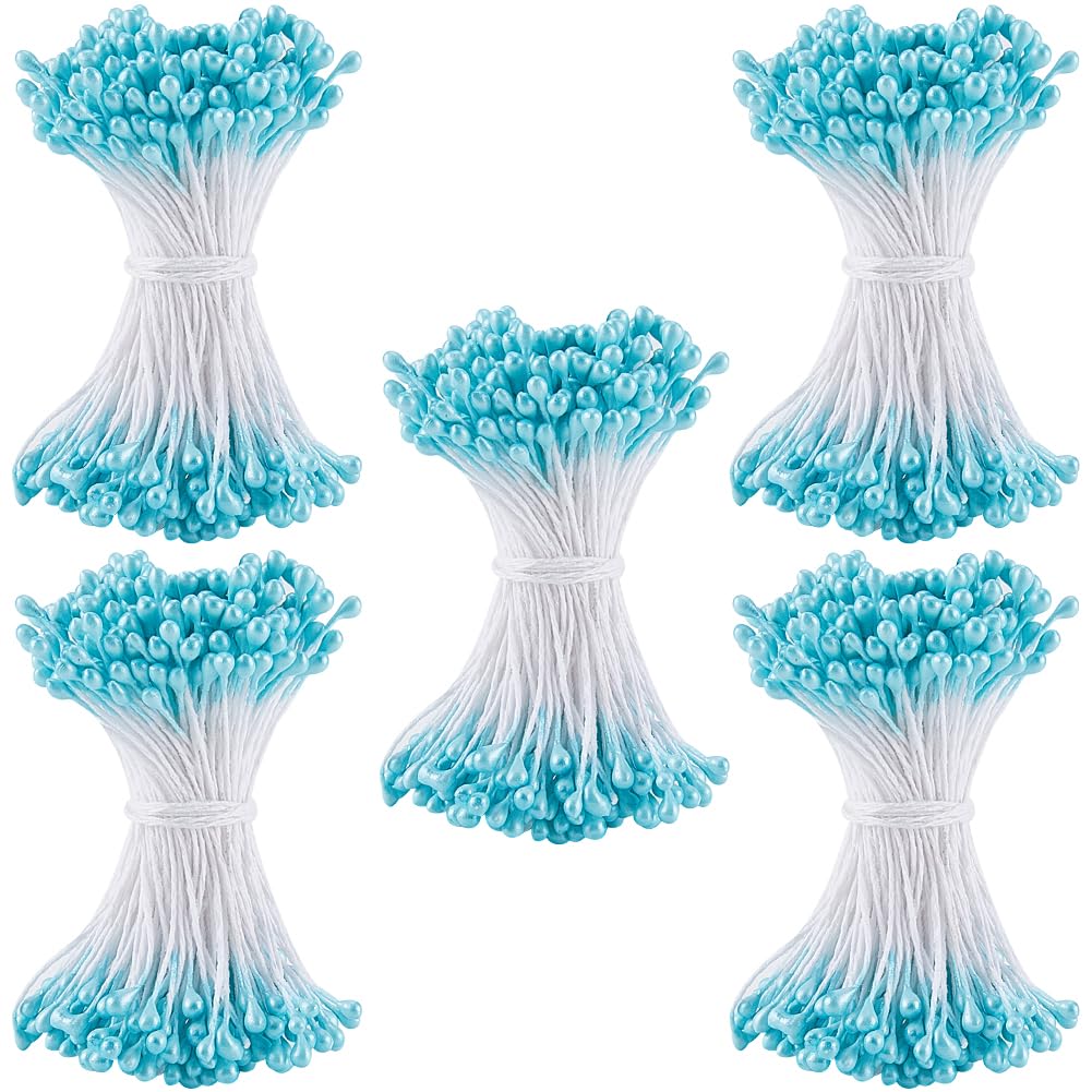 GORGECRAFT 1200Pcs 2.5mm Double Head Flower Stamen Artificial Pearl Stamens Plastic Cyan Small Floral Pollens Core Accessories for Flower Hairpin Jewelry Making Supplies DIY Crafts Decoration