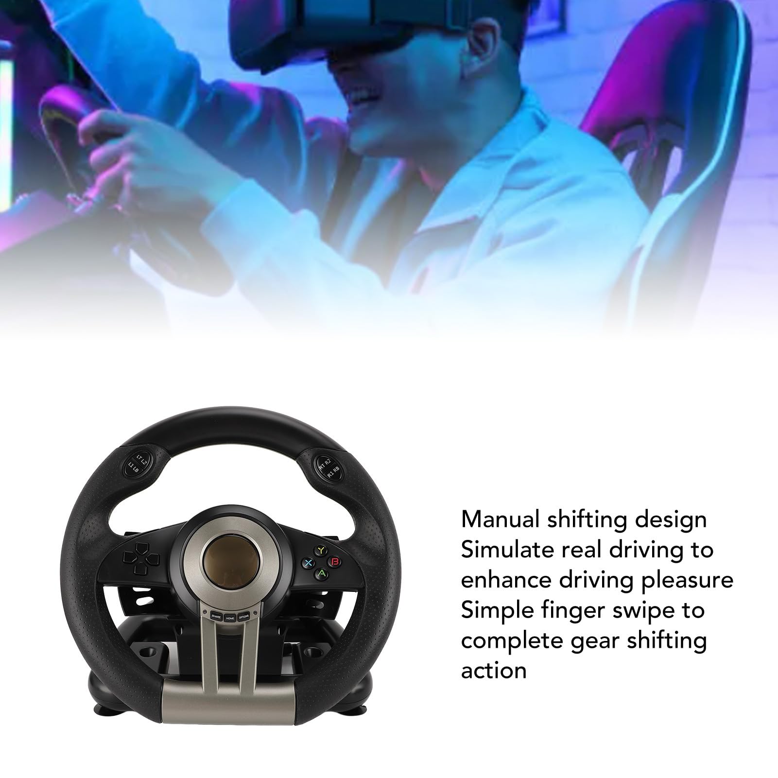 Jectse Volante de Carreras para PC, Volante de Carreras para Juegos de PC con Rotación de 180° con Pedales Antideslizantes, Volante de Carreras de Simulación de Automóvil USB con