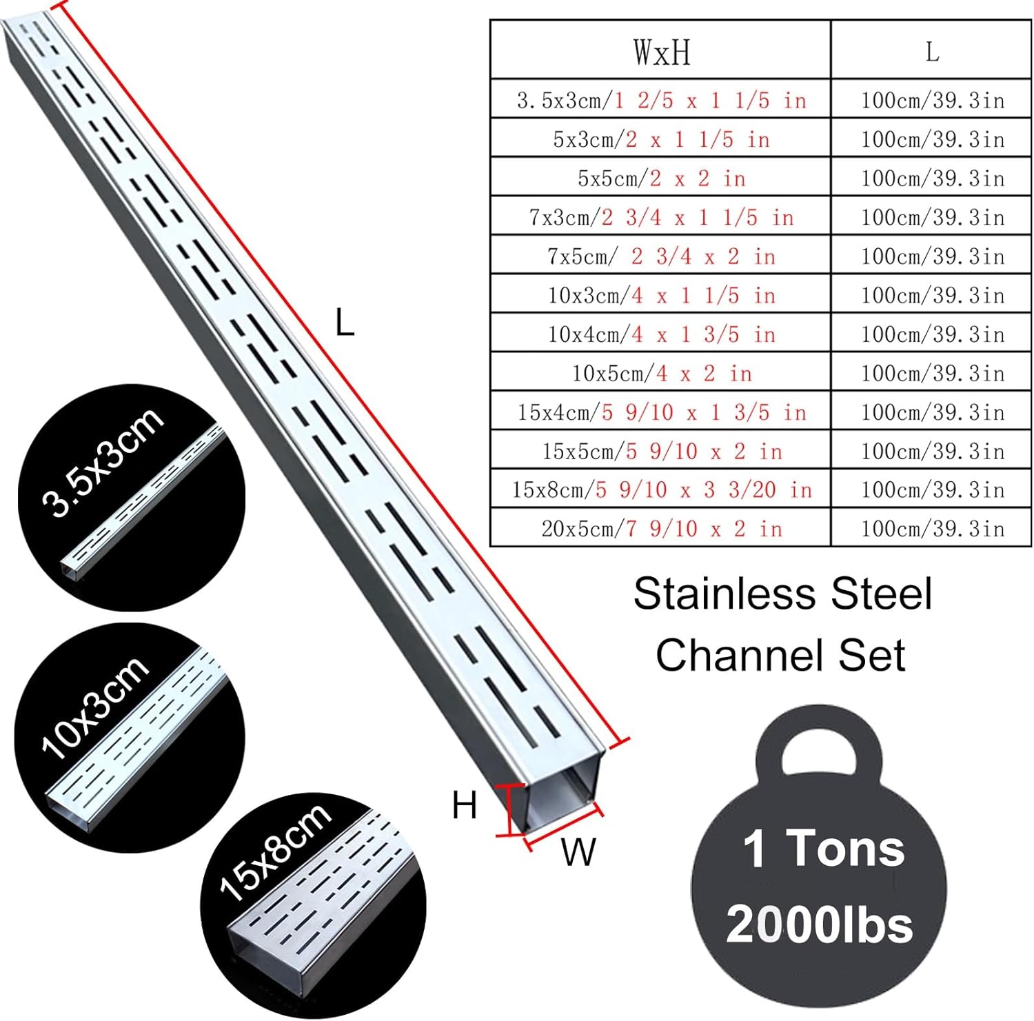 4-Inch Slim Channel Drain Kit for Paver Patio, Concrete & Pool - Trench Drain System with Adhesive Tape, 4.9ft Long (Silver, 10x3cm) for Yard Drainage Solutions