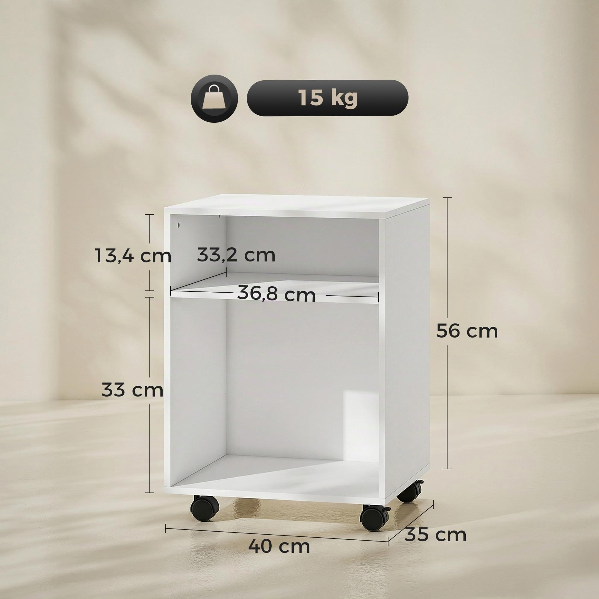 HOMCOM Druckerständer mit Rollen Druckertisch 40 x 35 x 56 cm, Weiß
