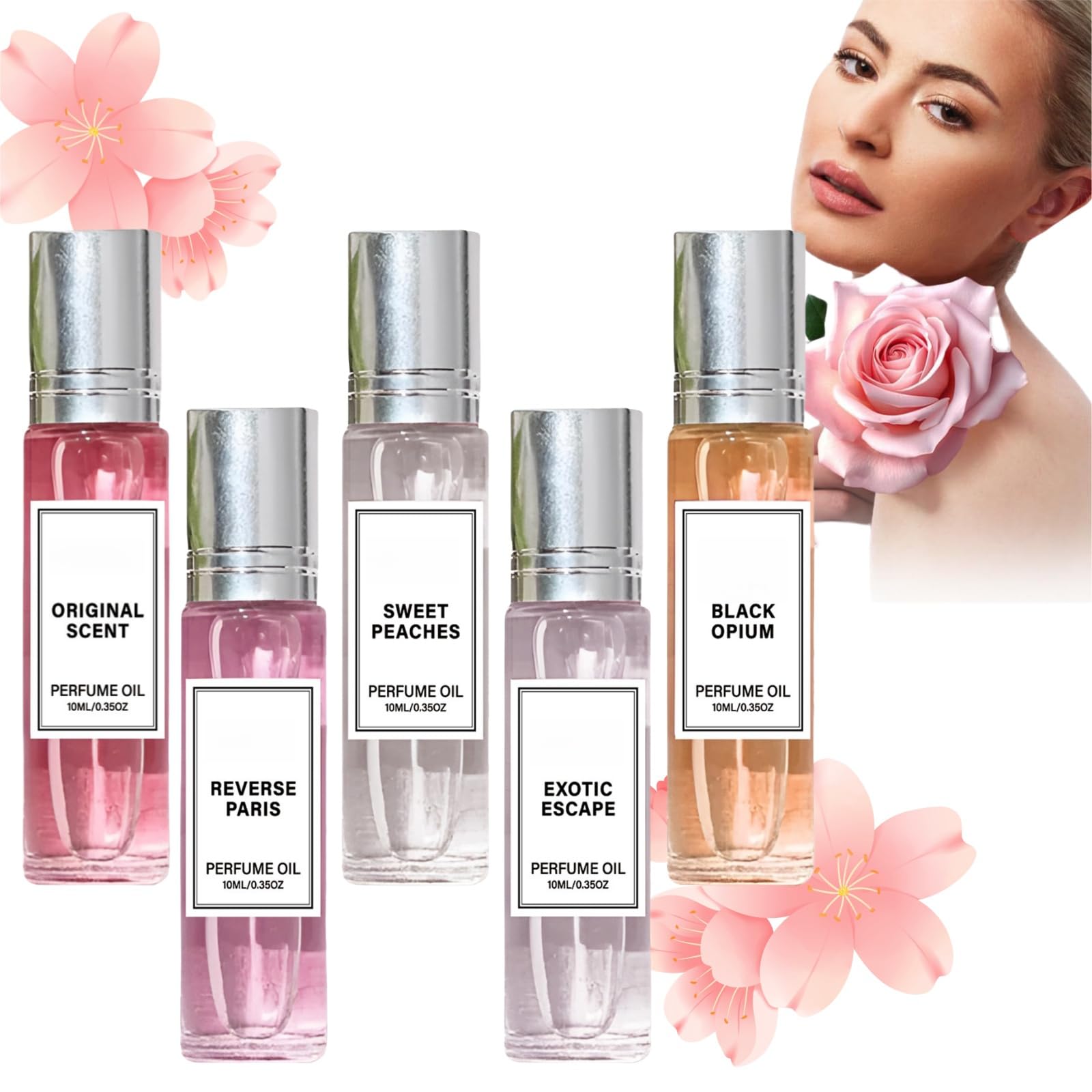 5 Stück Pheromone Perfume Woman, Roll-On Pheromone Parfüm Damen, Pheromonparfüm, Auslaufsicher Mini Perfume Set für Frauen, Verstärkter Duft Parfüm mit Pheromonen