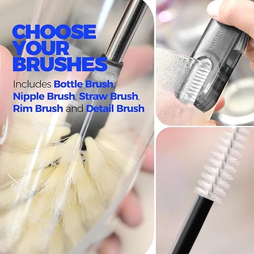 Vista 17 de Holikme 6 Pack Bottle Brush Set, 14" Long Handle Stainless Steel Bottle Cleaner Brush, 3 Straw Brushes, 3-in-1 Bottle Cleaning Brush for Water