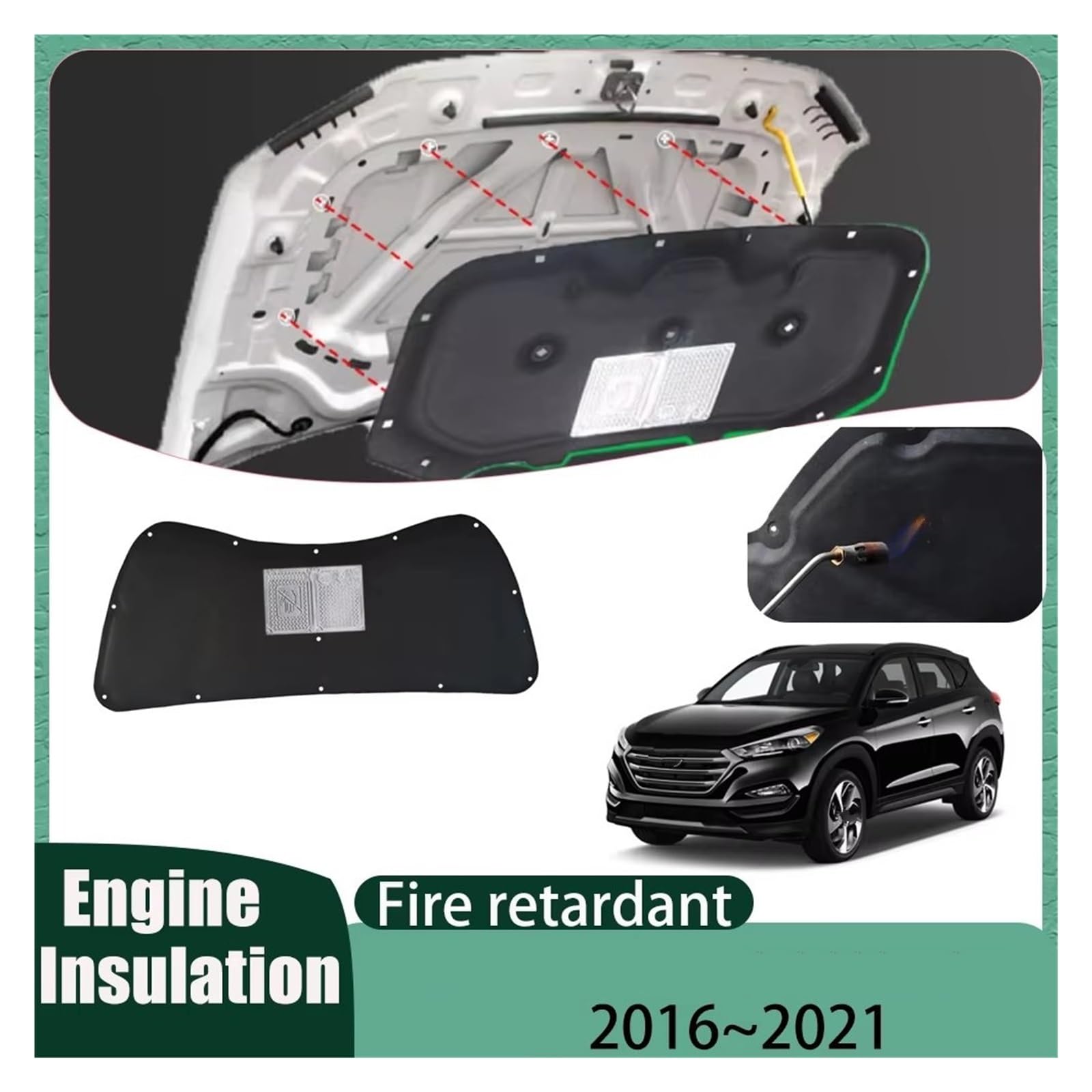 Wärmedämmmatte für Motorraum Für Hyundai Für Tucson TL 2016 ~ 2021 2017 2018 2019 2020 Auto Front haube linin Motor Wärmedämmung schalldichte Baumwolle(Aluminum foil)