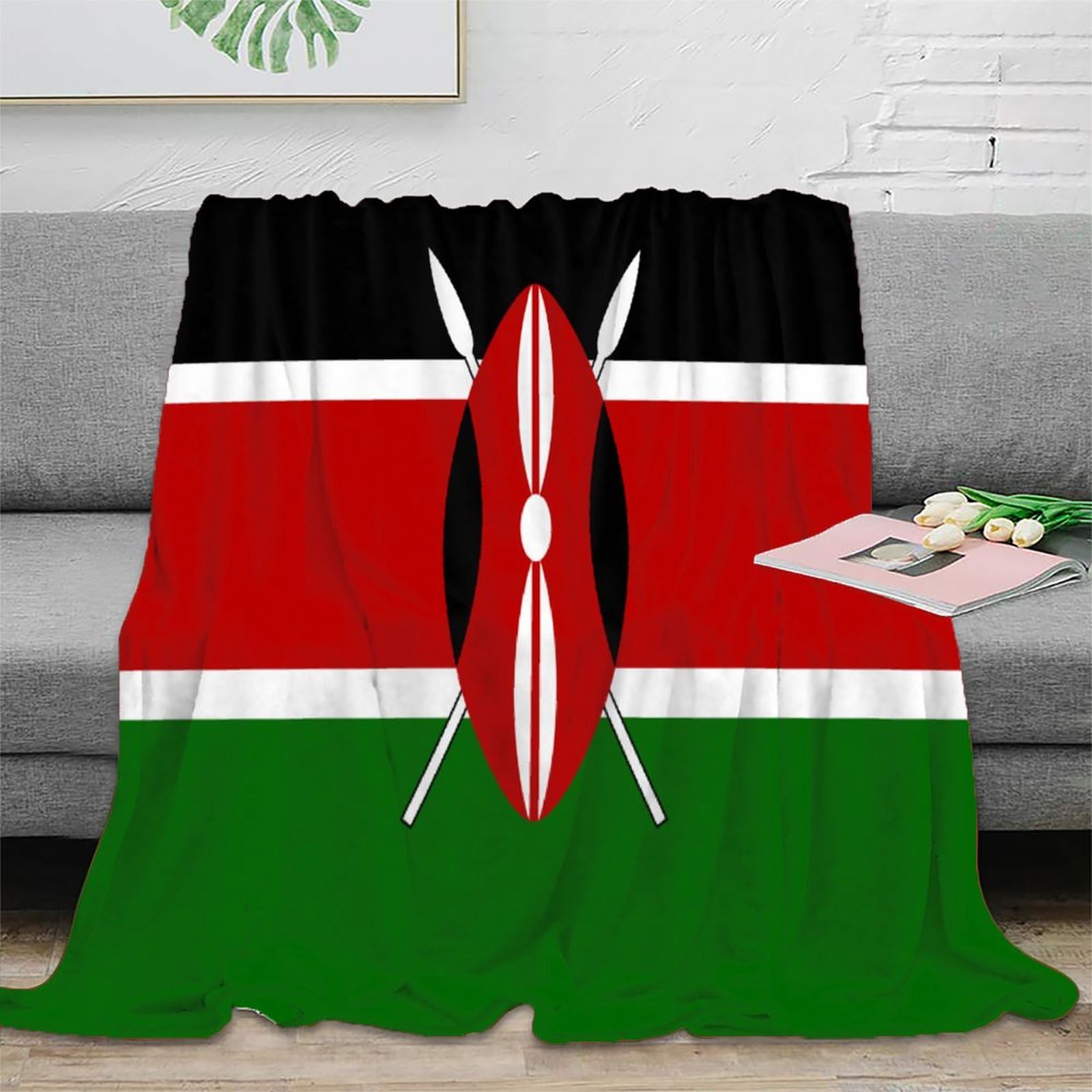 Strunt Flag Of Kenya Kenya Flag Print Blanket For Sofa Couch Bed - Fleece Throw Decorative National Flag Theme Sherpa Blanket 3D Pattern Plush Fuzzy 50X60inch(127X152cm)