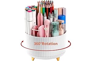 Dorm Desk Accessories: Cute Swivel Pencil Pen Organizer with 5 Slots
